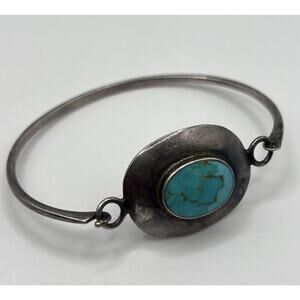 Boma Sterling Silver Turquoise Hook Clasp Bangle Bracelet Vintage